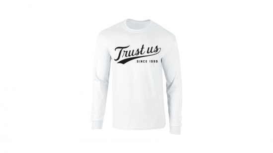 Trust Us Long Sleeve T-Shirt - Black on White