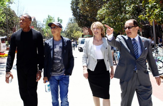 Dr. Dre, Jimmy Iovine, Prof. Erica Muhl and C. L. Max Nikias, the U.S.C. president, in Los Angeles