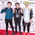 (L-R) Peter Berkman, James DeVito and Ary Warnaar of Anamanaguch attend the 2013 YouTube Music Awards, November 3, 2013 in New York City.