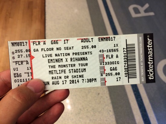 Eminem Rihanna The Monster Tour MetLife Stadium 17-08-2014 Билет на концерт