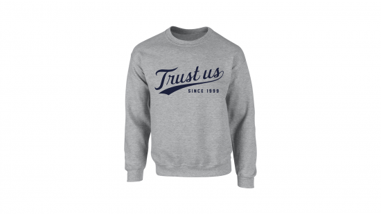 Trust Us Crewneck - Navy on Heather Gray