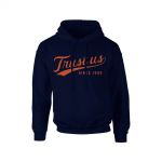 Trust Us Hoodie — Orange on Navy