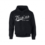 Trust Us Hoodie – White on Black