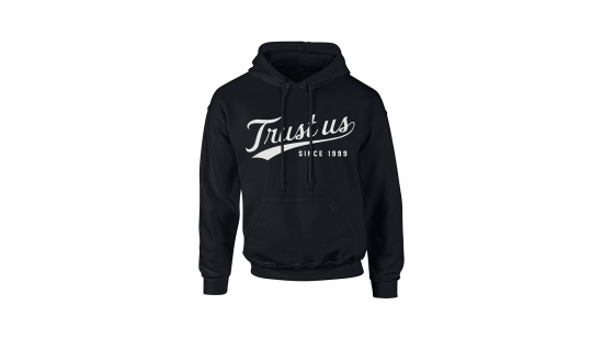 Trust Us Hoodie - White on Black