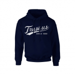 Trust Us Hoodie — White on Navy
