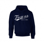 Trust Us Hoodie – White on Navy