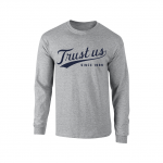 Trust Us Long Sleeve T-Shirt — Navy on Heather Gray