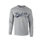 Trust Us Long Sleeve T-Shirt – Navy on Heather Gray