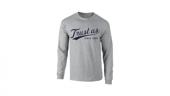 Trust Us Long Sleeve T-Shirt - Navy on Heather Gray