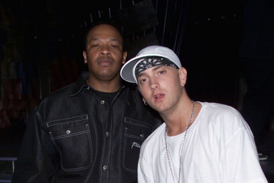 NEW YORK - SEPTEMBER 06:   Rappers Eminem and Dr. Dre attend rehearsals for the 2000 MTV Video Music Awards at Radio City Music Hall in New York City September 6, 2000. (Frank Micelotta/Getty Images)