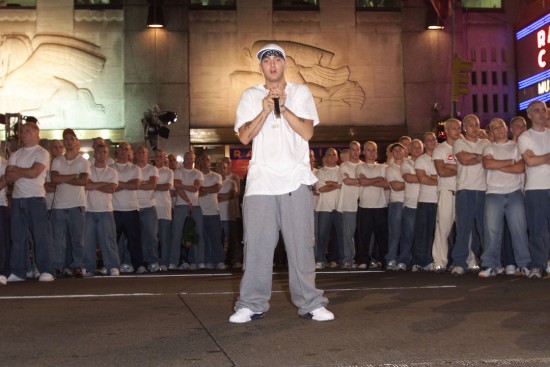 Eminem and his look-a-likes at rehearsals for the 2000 MTV Video Music Awards at Radio City Music Hall in New York City. 9/6/00 (Frank Micelotta/ImageDirect)