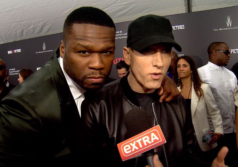 2015.07.22 - 50 Cent Crashes Eminem's Extra Interview at Southpaw Premiere