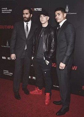 Eminem, Jake Gyllenhaal & Miguel Gomez Southpaw in New York July 21, 2015