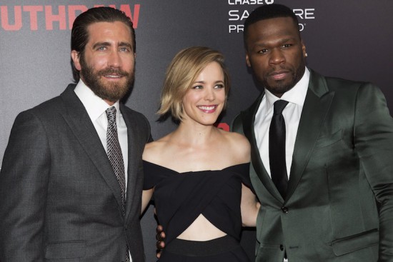 Jake Gyllenhaal, Rachel McAdams and Curtis ‘50 Cent’ Jackson attend the premiere of Southpaw in New York July 21, 2015