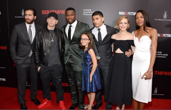 Jake, Eminem, 50 Cent, Laurence, Miguel Gomez (who plays Miguel Escobar), Rachel, and Naomie