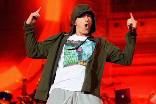 CHICAGO, IL - AUGUST 01:  Eminem performs at Samsung Galaxy stage during 2014 Lollapalooza Day One at Grant Park on August 1, 2014 in Chicago, Illinois.  (Photo by Theo Wargo/Getty Images)