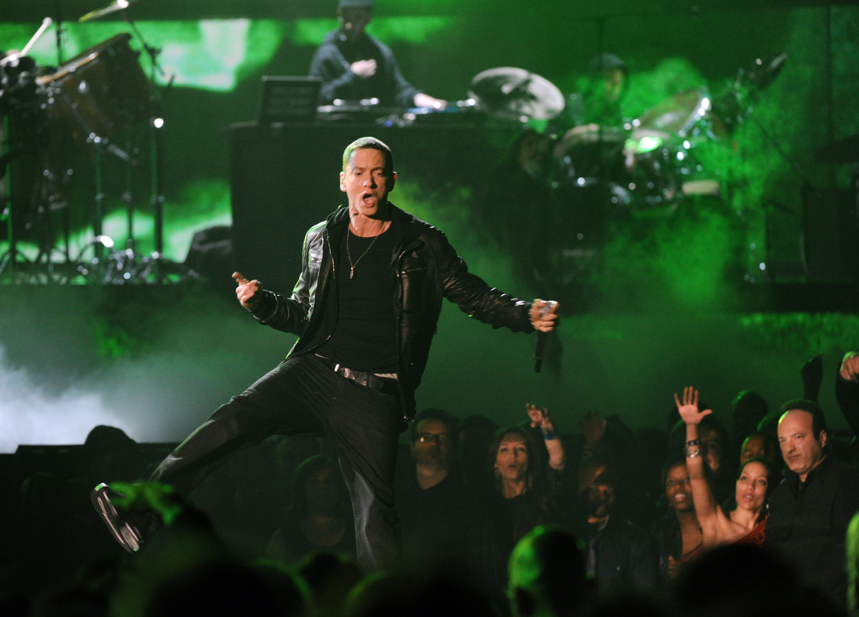 Rap star Eminem performs onstage during
