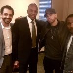 На фотографии Eminem вместе с продюсером FredWreck (слева), Dr. Dre и Кендриком Ламаром.