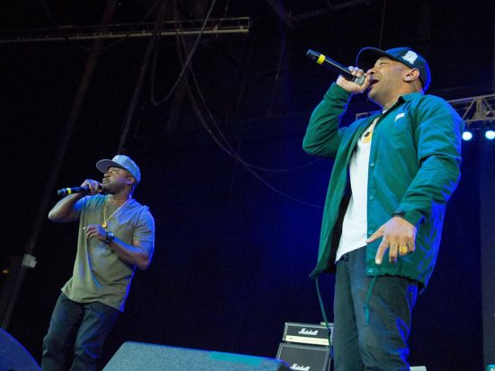 Kejuan Muchita (Havoc) and Albert Johnson (Prodigy) on stage together at the Art of Rap festival 