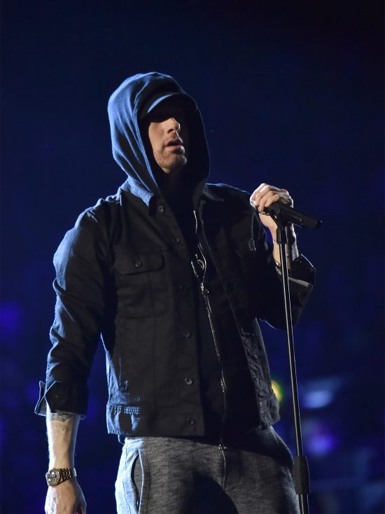 LONDON, ENGLAND - NOVEMBER 12:  Eminem performs on stage during the MTV EMAs 2017 held at The SSE Arena, Wembley on November 12, 2017 in London, England.  (Photo by Kevin Mazur/WireImage)