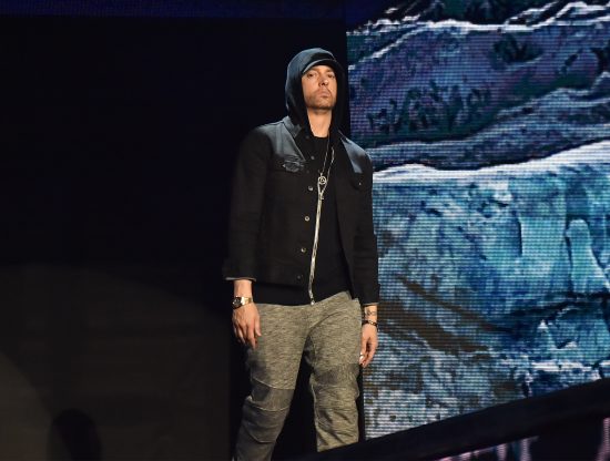 LONDON, ENGLAND - NOVEMBER 12:  Eminem performs on stage during the MTV EMAs 2017 held at The SSE Arena, Wembley on November 12, 2017 in London, England.  (Photo by Kevin Mazur/WireImage)