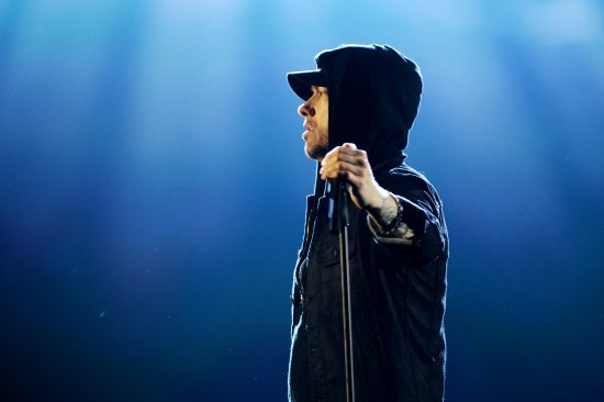 LONDON, ENGLAND - NOVEMBER 12:  Eminem performs on stage during the MTV EMAs 2017 held at The SSE Arena, Wembley on November 12, 2017 in London, England.  (Photo by Dave J Hogan/Getty Images for MTV)