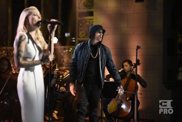 SATURDAY NIGHT LIVE -- Episode 1731 -- Pictured: Eminem performs a Medley with Skylar Grey in Studio 8H on Saturday, November 18, 2017 -- (Photo by: Will Heath/NBC/NBCU Photo Bank via Getty Images)