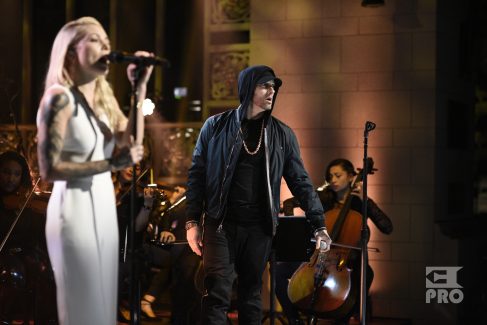 SATURDAY NIGHT LIVE -- Episode 1731 -- Pictured: Eminem performs a Medley with Skylar Grey in Studio 8H on Saturday, November 18, 2017 -- (Photo by: Will Heath/NBC/NBCU Photo Bank via Getty Images)
