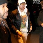 Rapper Eminem returns back to his hotel after spending some time in the recording studio in New York City. Real name Marshall Mathers is set to release his new album 'Revival' and will be performing on SNL on November 18th, 2017.