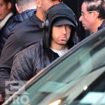 EXCLUSIVE: Eminem is notorious for his low-key lifestyle, so seeing him in public in NYC on Thursday was extremely rare. The rapper went incognito in a jacket, hoodie and baseball cap as he left a hotel in Manhattan surrounded by security guards. His face could be seen under his cap, and he appeared to be extremely tired, as he headed to an early morning rehearsal for Saturday Night Live.