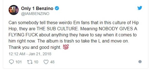 Benzino вновь диссит Eminem'а и его фанатов