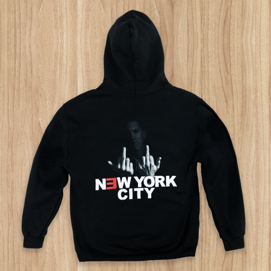 Limited Edition Hoodie from Eminem's 2018 Irving Plaza performance. Black hoodie with images printed on front and back.