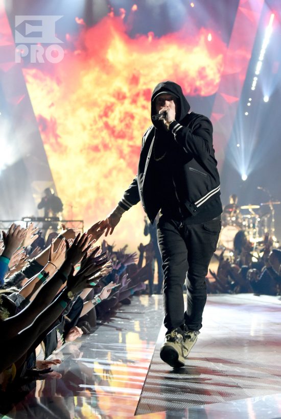 INGLEWOOD, CA - MARCH 11: Eminem performs onstage during the 2018 iHeartRadio Music Awards which broadcasted live on TBS, TNT, and truTV at The Forum on March 11, 2018 in Inglewood, California. (Photo by Kevin Mazur/Getty Images for iHeartMedia)