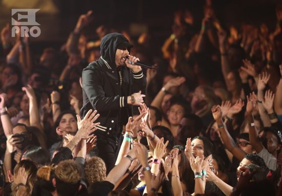 INGLEWOOD, CA - MARCH 11: Eminem performs onstage during the 2018 iHeartRadio Music Awards which broadcasted live on TBS, TNT, and truTV at The Forum on March 11, 2018 in Inglewood, California. (Photo by Rich Polk/Getty Images for iHeartMedia)
