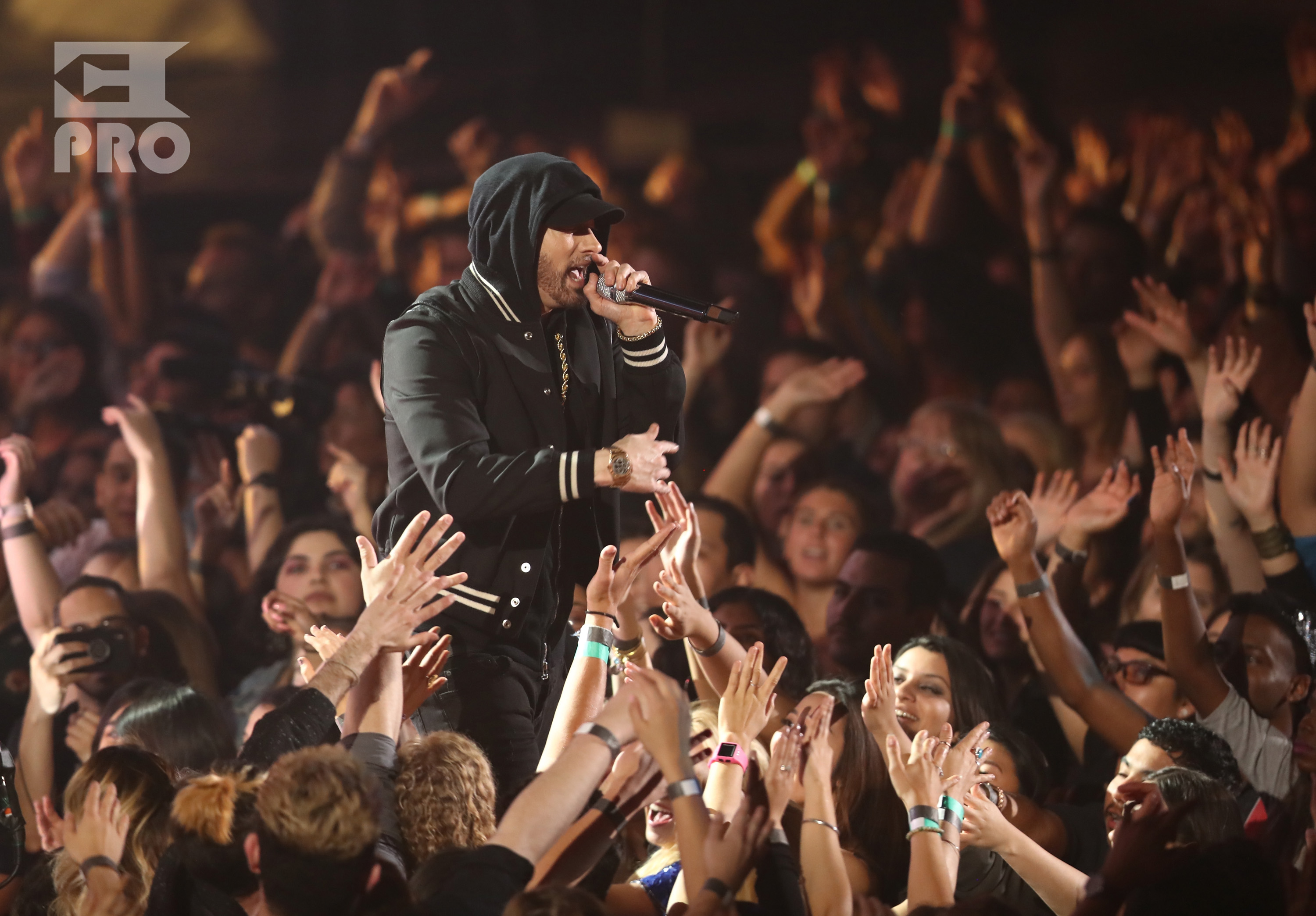 INGLEWOOD, CA - MARCH 11: Eminem performs onstage during the 2018 iHeartRadio Music Awards which broadcasted live on TBS, TNT, and truTV at The Forum on March 11, 2018 in Inglewood, California. (Photo by Rich Polk/Getty Images for iHeartMedia)