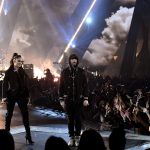 INGLEWOOD, CA - MARCH 11: Kehlani (L) and Eminem perform onstage during the 2018 iHeartRadio Music Awards which broadcasted live on TBS, TNT, and truTV at The Forum on March 11, 2018 in Inglewood, California. (Photo by Kevin Winter/Getty Images for iHeartMedia)