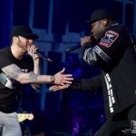 INDIO, CA - APRIL 15: Eminem and 50 Cent perform onstage during the 2018 Coachella Valley Music and Arts Festival Weekend 1 at the Empire Polo Field on April 15, 2018 in Indio, California. (Photo by Kevin Mazur/Getty Images for Coachella)