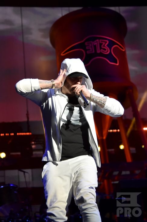 INDIO, CA - APRIL 15: Eminem performs onstage during the 2018 Coachella Valley Music and Arts Festival Weekend 1 at the Empire Polo Field on April 15, 2018 in Indio, California. (Photo by Kevin Mazur/Getty Images for Coachella)