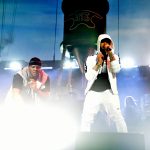 INDIO, CA - APRIL 15: Mr. Porter (L) and Eminem perform onstage during the 2018 Coachella Valley Music and Arts Festival Weekend 1 at the Empire Polo Field on April 15, 2018 in Indio, California. (Photo by Kevin Mazur/Getty Images for Coachella)