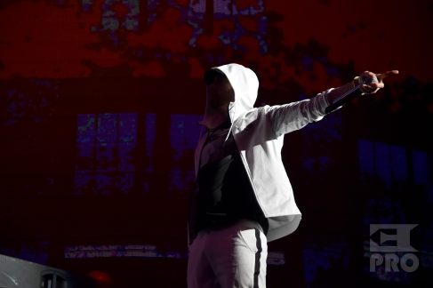 INDIO, CA - APRIL 15: Eminem performs onstage during the 2018 Coachella Valley Music and Arts Festival Weekend 1 at the Empire Polo Field on April 15, 2018 in Indio, California. (Photo by Kevin Mazur/Getty Images for Coachella)