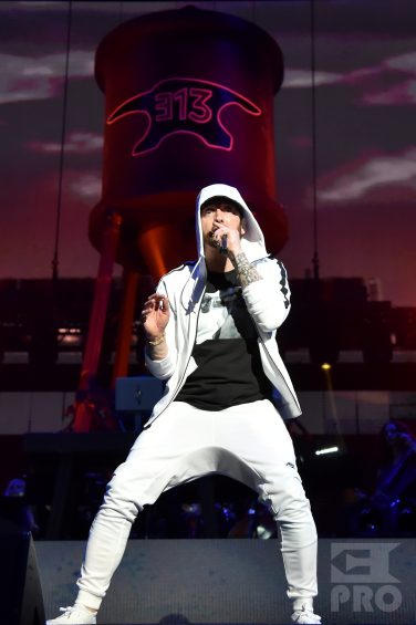 INDIO, CA - APRIL 15: Eminem performs onstage during the 2018 Coachella Valley Music and Arts Festival Weekend 1 at the Empire Polo Field on April 15, 2018 in Indio, California. (Photo by Kevin Mazur/Getty Images for Coachella)