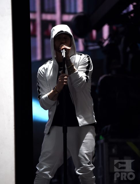 INDIO, CA - APRIL 15: Eminem performs onstage during the 2018 Coachella Valley Music and Arts Festival Weekend 1 at the Empire Polo Field on April 15, 2018 in Indio, California. (Photo by Kevin Winter/Getty Images for Coachella)