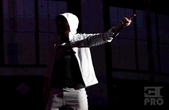 INDIO, CA - APRIL 15: Eminem performs onstage during the 2018 Coachella Valley Music and Arts Festival Weekend 1 at the Empire Polo Field on April 15, 2018 in Indio, California. (Photo by Kevin Winter/Getty Images for Coachella)