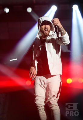 INDIO, CA - APRIL 15: Eminem performs onstage during the 2018 Coachella Valley Music and Arts Festival Weekend 1 at the Empire Polo Field on April 15, 2018 in Indio, California. (Photo by Kevin Mazur/Getty Images for Coachella)