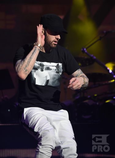 INDIO, CA - APRIL 15: Eminem performs onstage during the 2018 Coachella Valley Music and Arts Festival Weekend 1 at the Empire Polo Field on April 15, 2018 in Indio, California. (Photo by Kevin Mazur/Getty Images for Coachella)