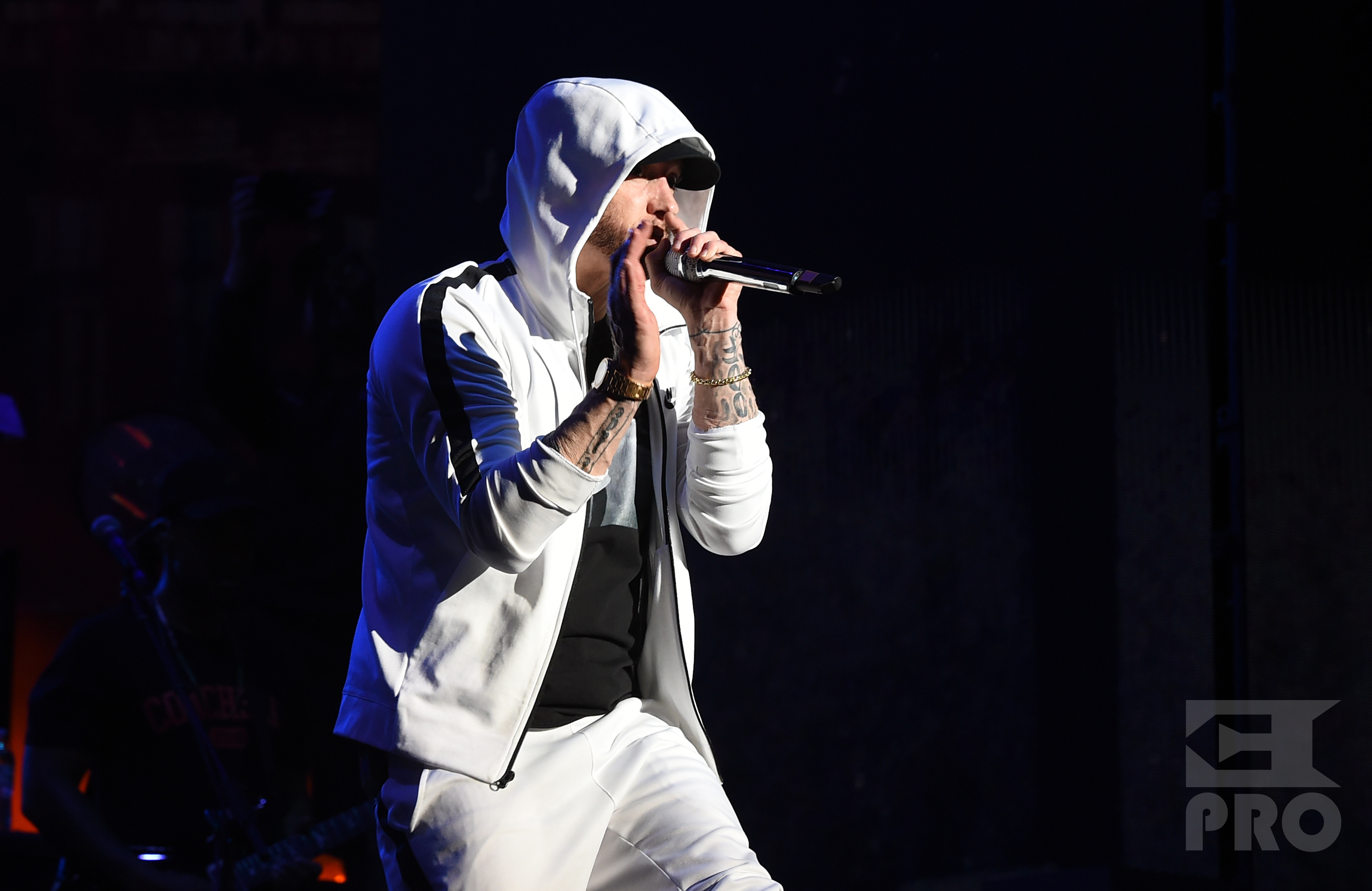 INDIO, CA - APRIL 15: Eminem performs onstage during the 2018 Coachella Valley Music and Arts Festival Weekend 1 at the Empire Polo Field on April 15, 2018 in Indio, California. (Photo by Kevin Winter/Getty Images for Coachella)