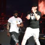 INDIO, CA - APRIL 15: Curtis "50 Cent" Jackson (L) and Eminem perform onstage during the 2018 Coachella Valley Music and Arts Festival Weekend 1 at the Empire Polo Field on April 15, 2018 in Indio, California. (Photo by Kevin Winter/Getty Images for Coachella)