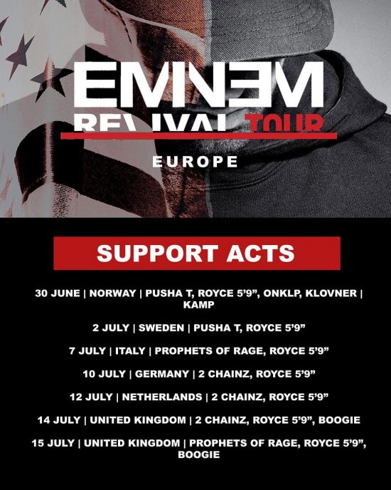 Eminem анонсировал полный список гостевых выступлений Revival Tour