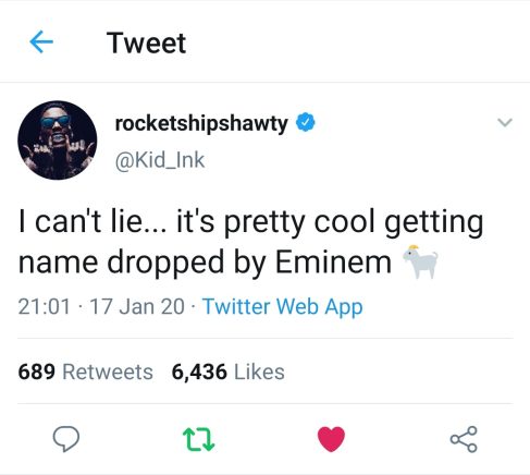 В совместном с Juice WRLD треке «Godzilla» Eminem упоминает рэпера Кида Инка